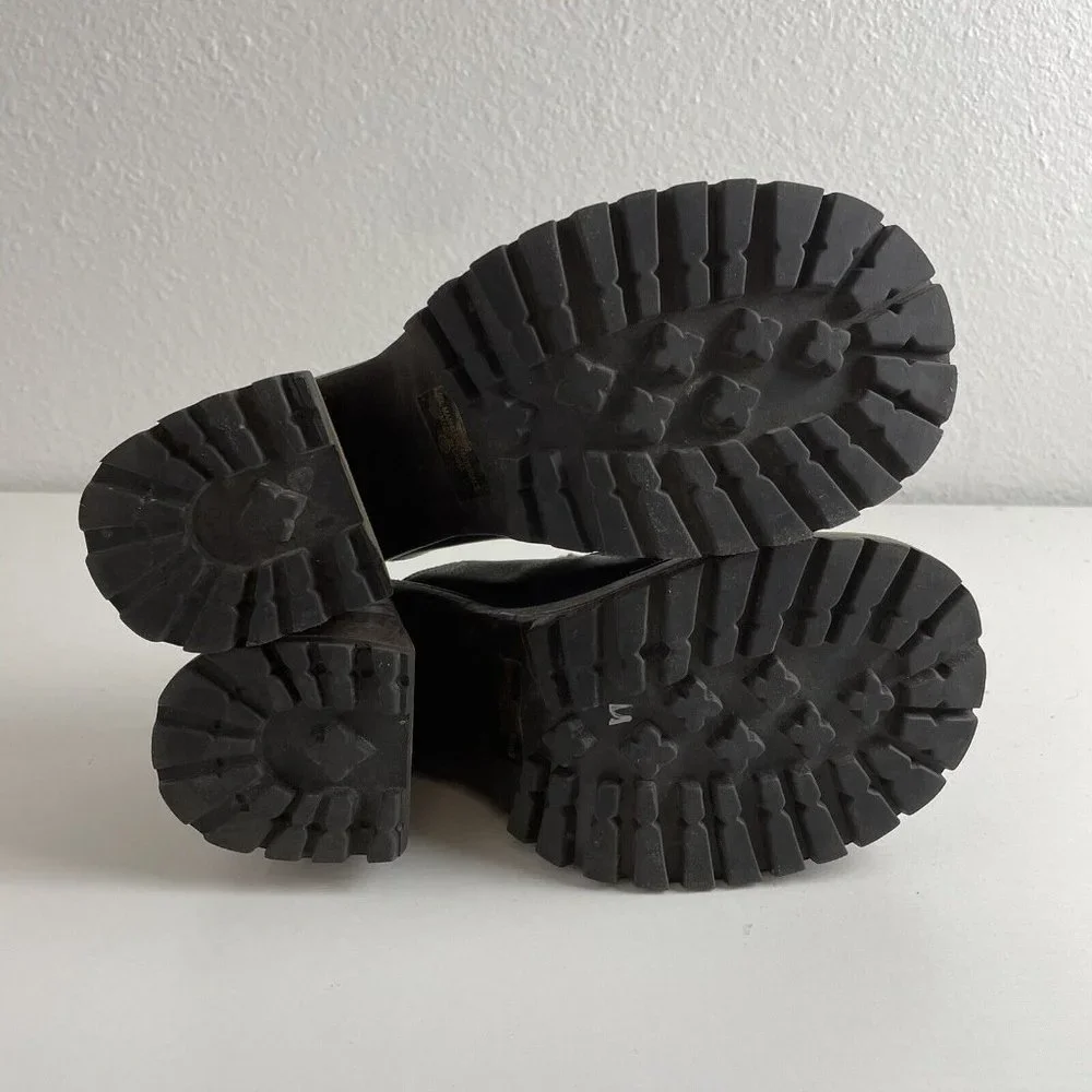 90s Y2K Vintage Soda Black Faux Leather Wooden Block Heel Platform Clogs Women 7 - Picture 5 of 12